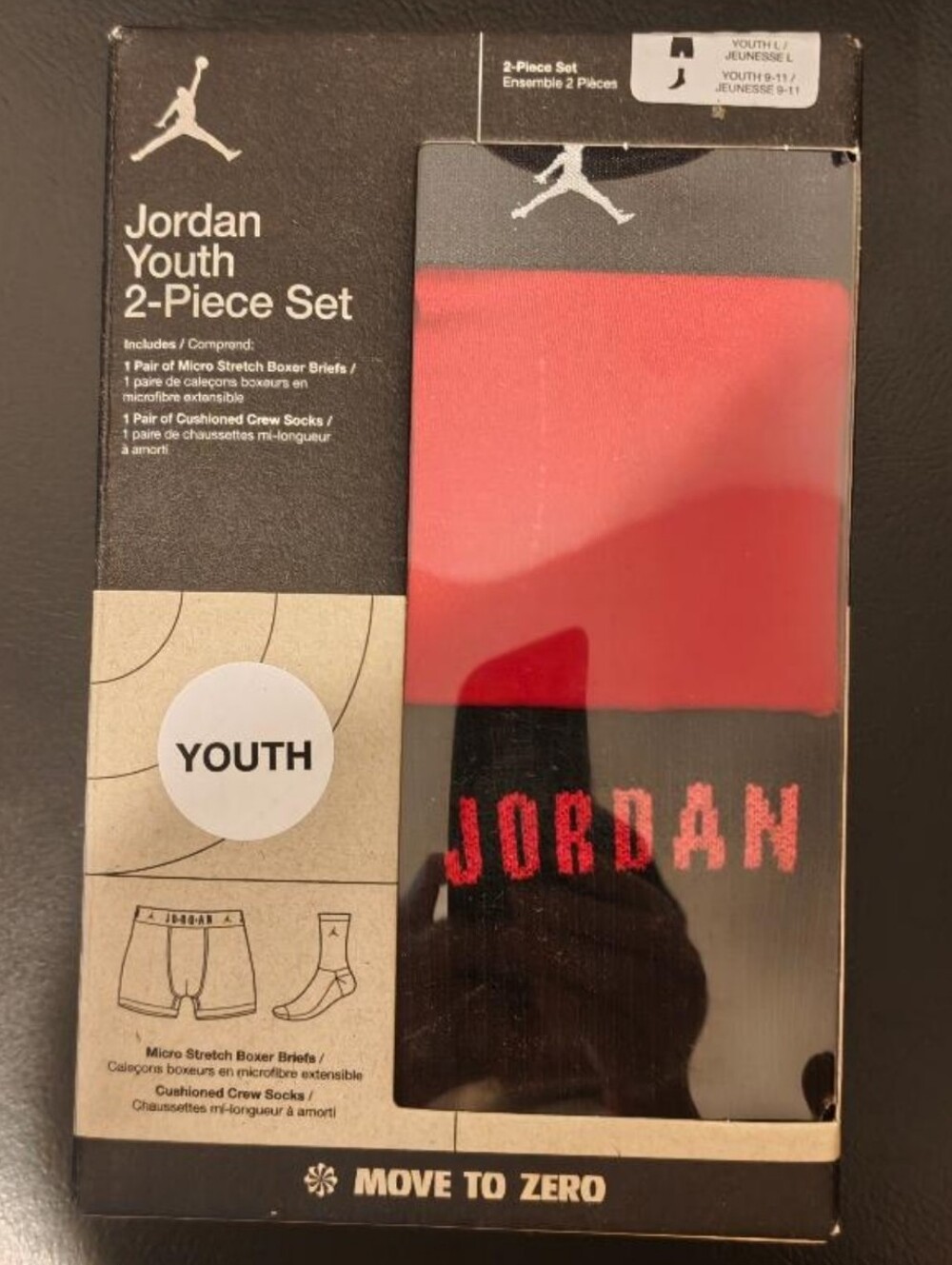 New! Nike Jordan Big Kids' Socks and Dri-FIT Boxer Briefs 2-Piece Set Size Large